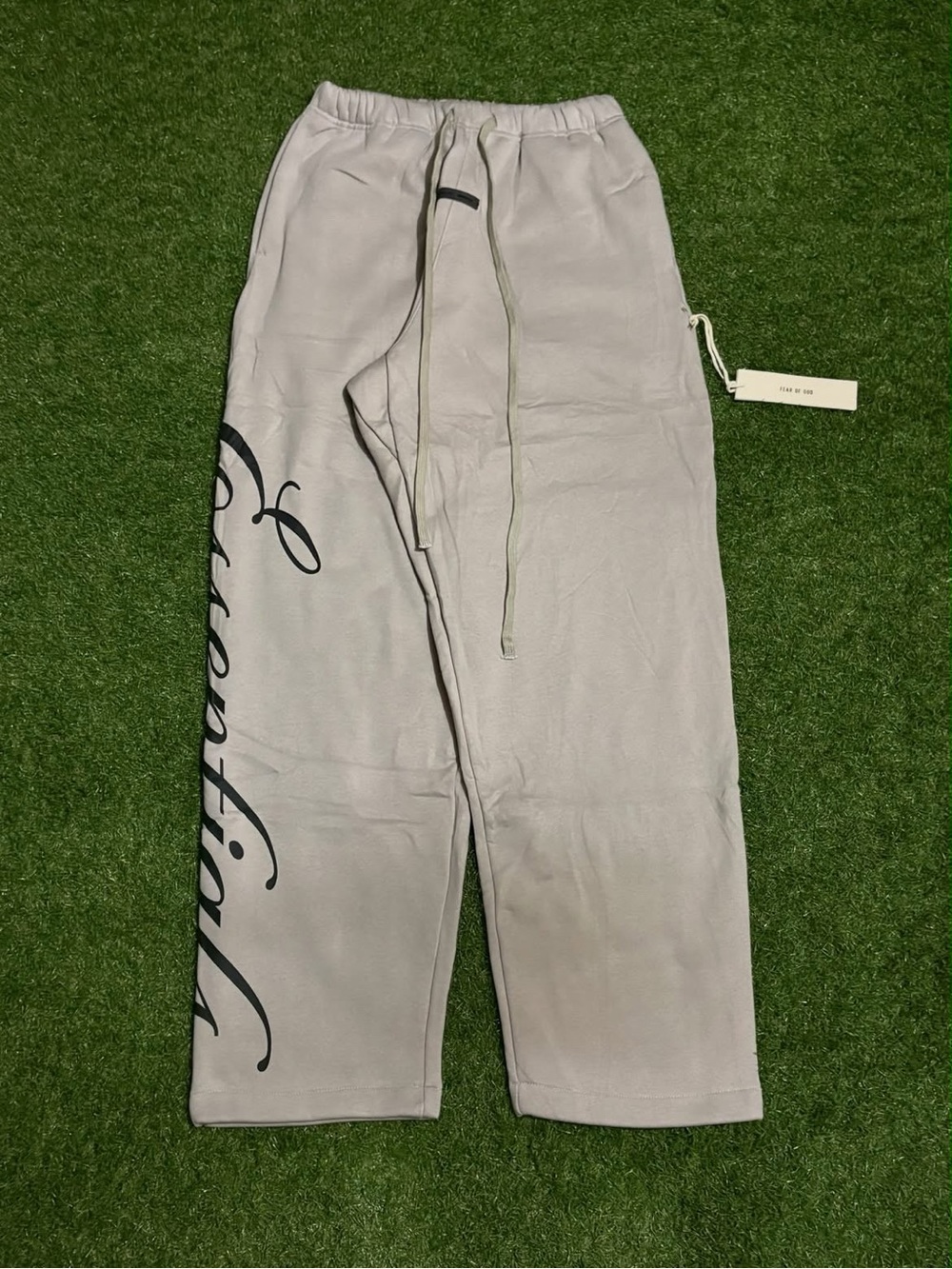Essentials Fear Of God Big Cursive Letter Grey Uncuffed Sweats